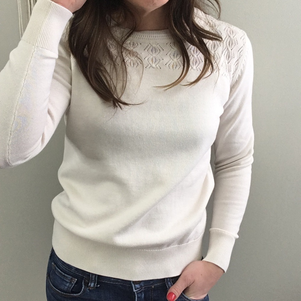 Banana Republic Cream Crochet Crewneck Sweater